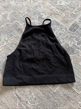Bozzolo Black Ribbed High Neck Crop Top